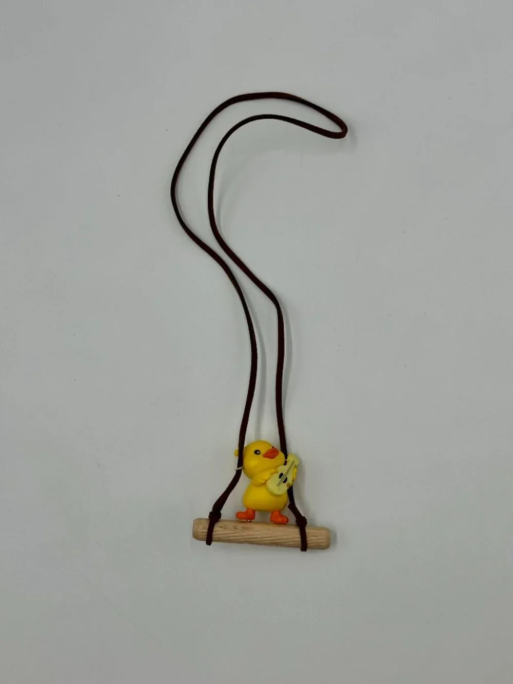 Yellow Duck On Wood Swing With Guitar - Car Accessory, Toy